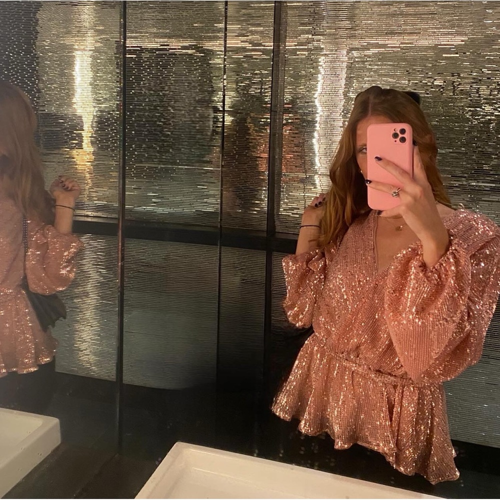 Pink Sequin Long Sleeve Top